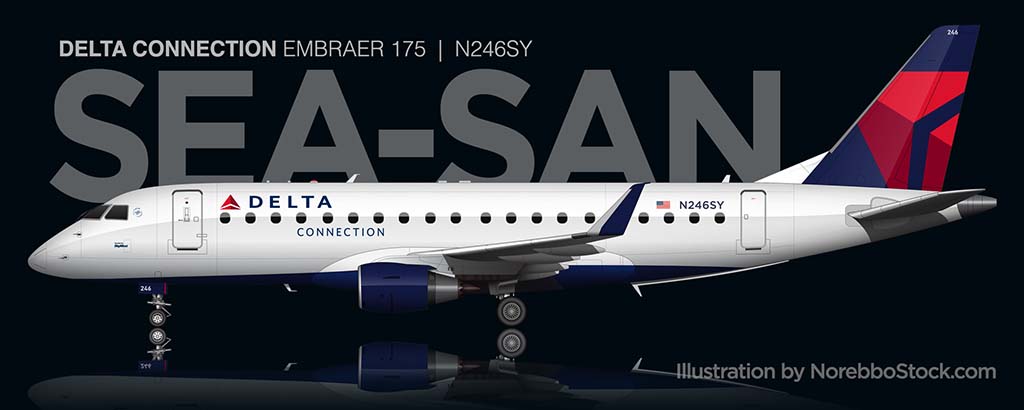 Delta Connection Embraer 175 illustration by norebbostock.com