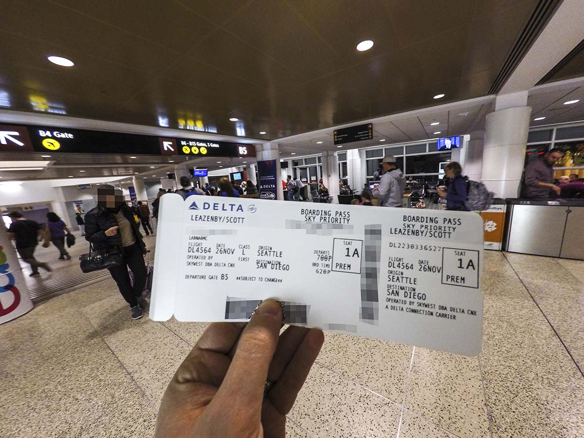 Delta connection first class boarding pass Seattle to San Diego