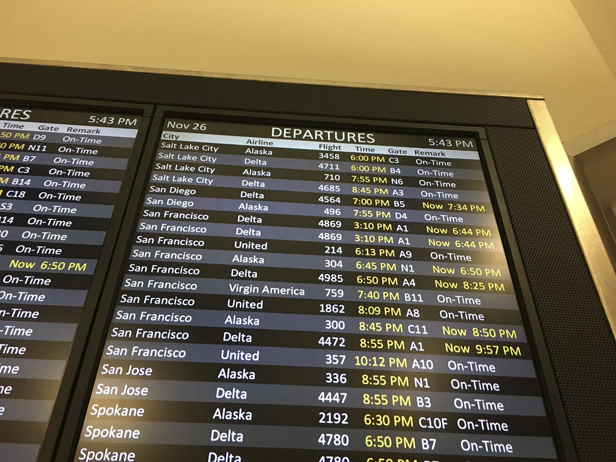Flight departures November 2016 Seattle Tacoma international airport
