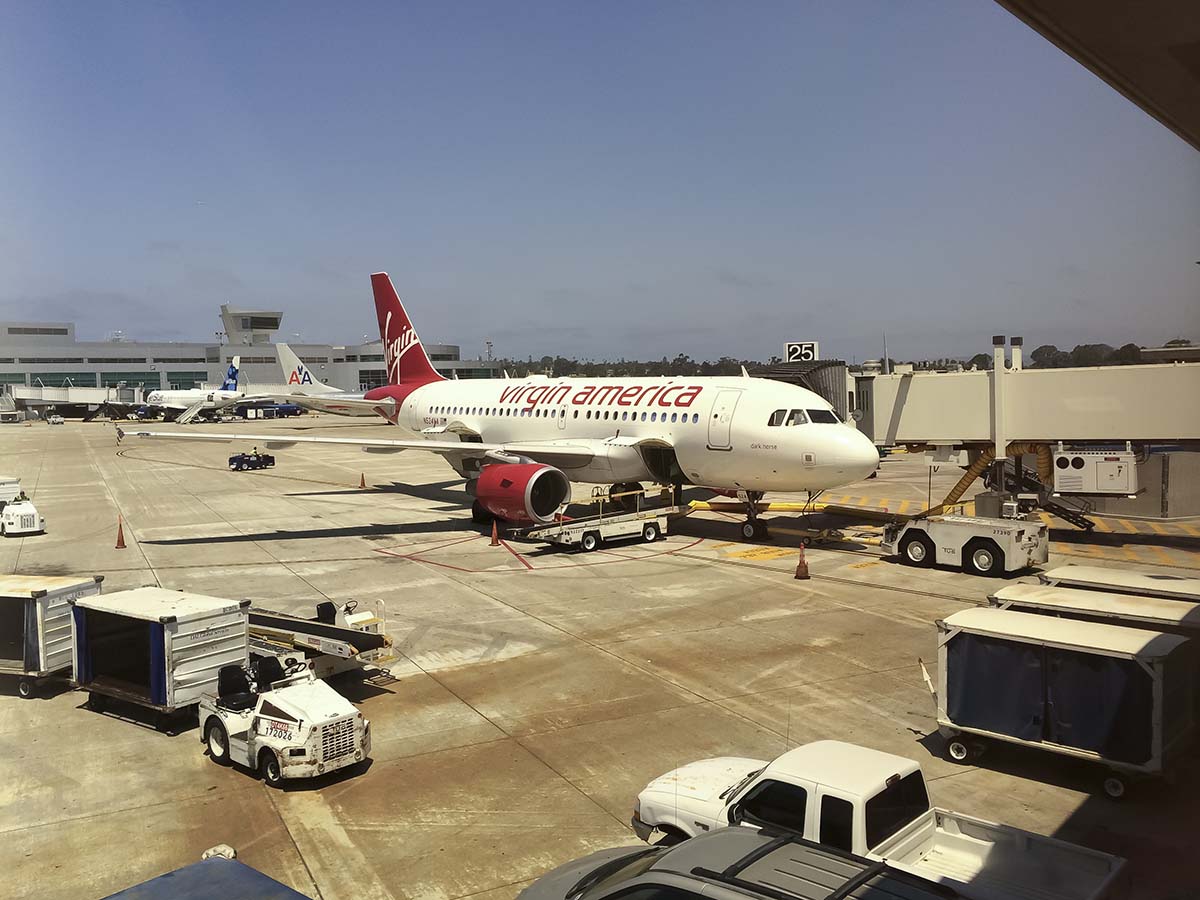 Virgin America A319 part at gate 25 San Diego airport