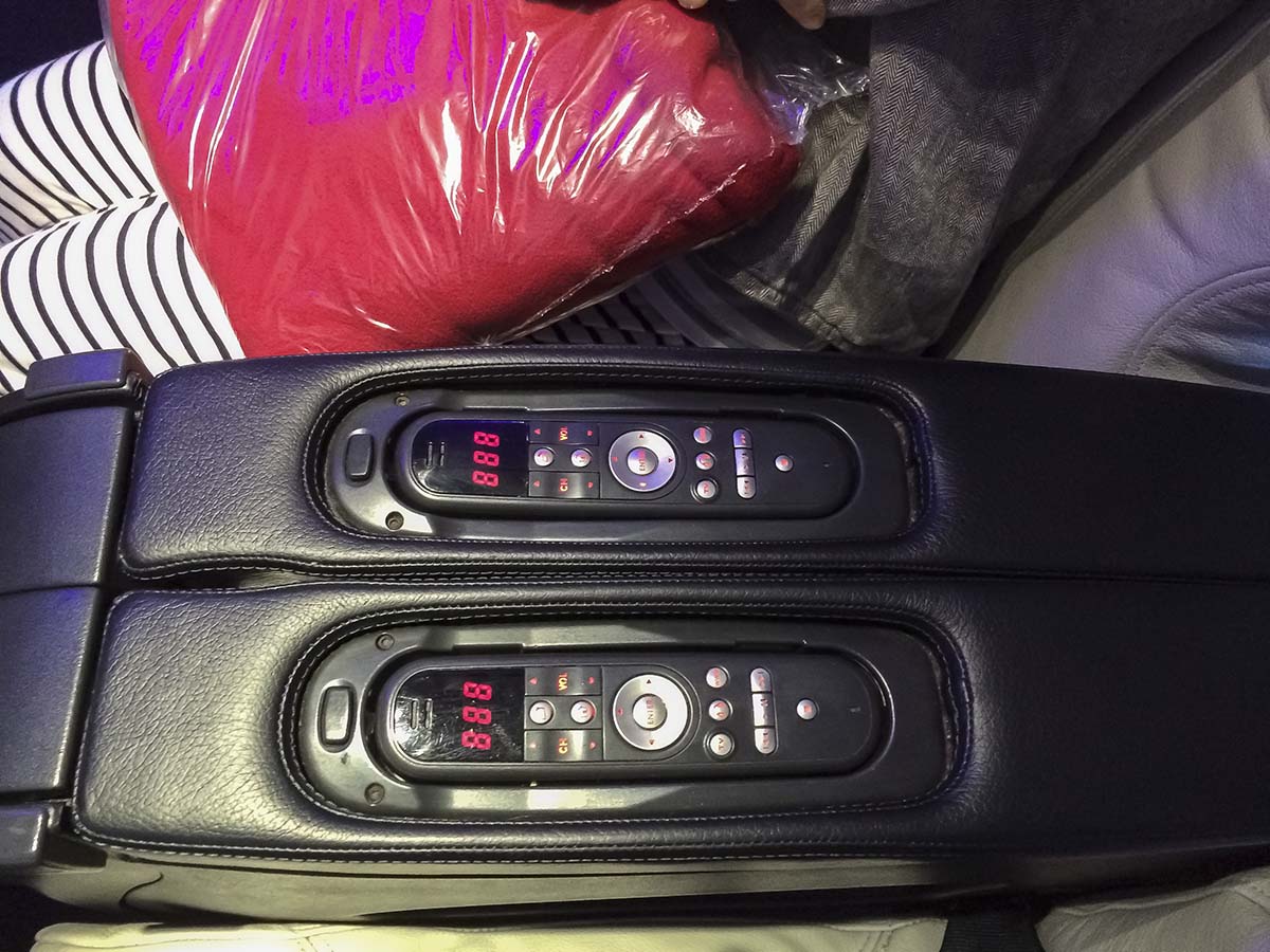 Virgin America A319 first class entertainment system remote control in the center armrest
