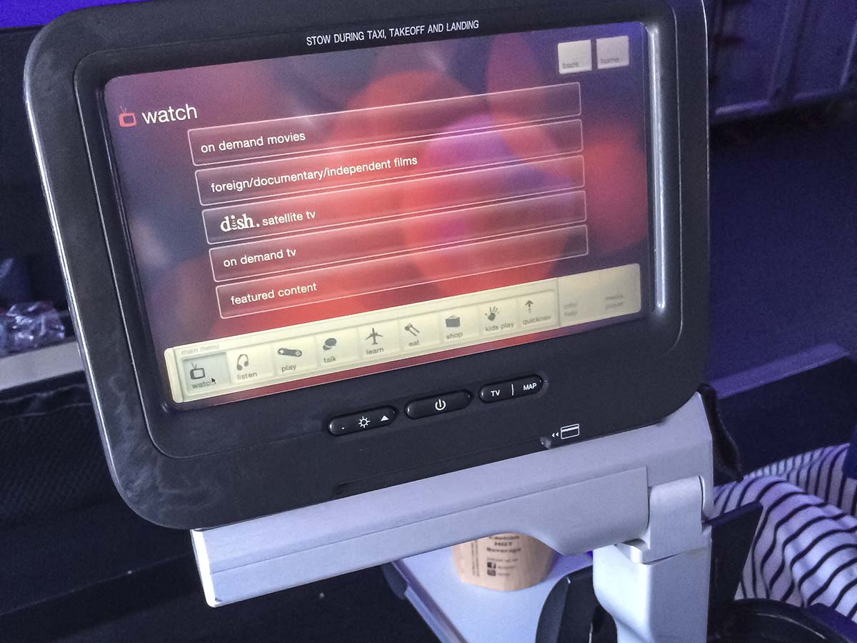 Virgin America A319 first class video screen