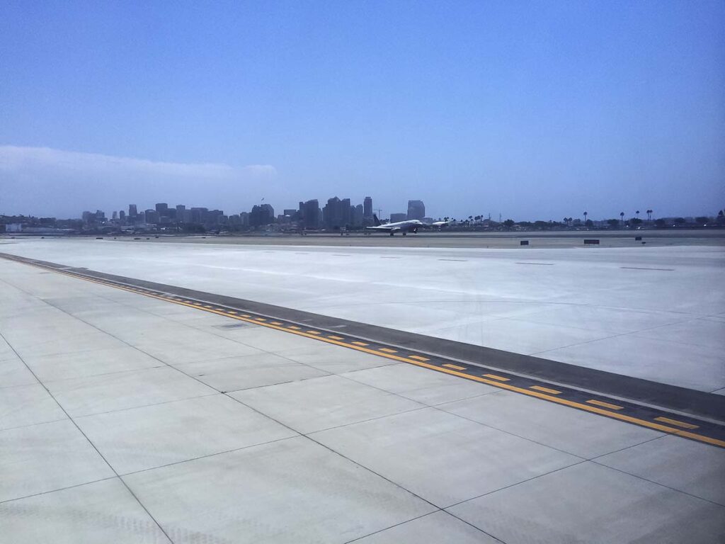 Taxiing alongside runway 27 San Diego airport