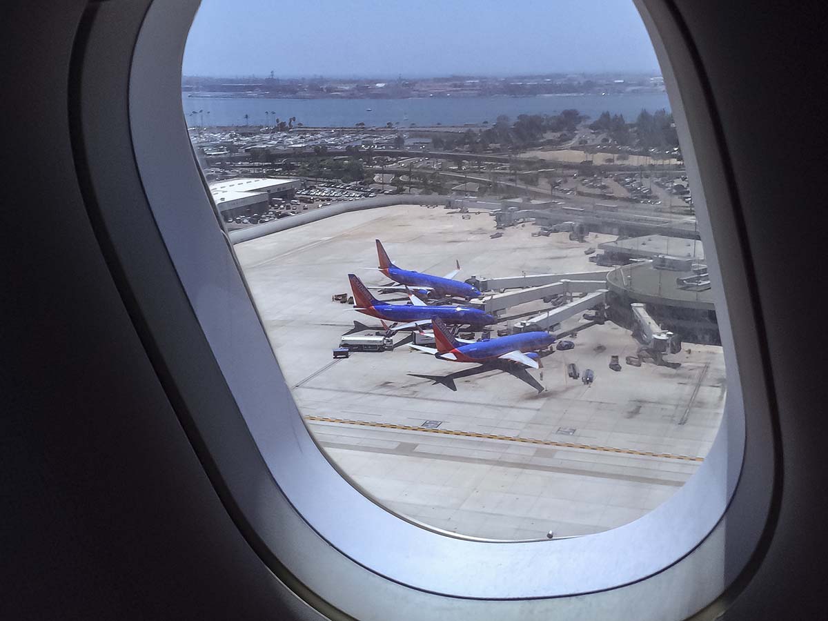 View of terminal one (Southwest Airlines terminal) while taking off from the San Diego airport in 2014