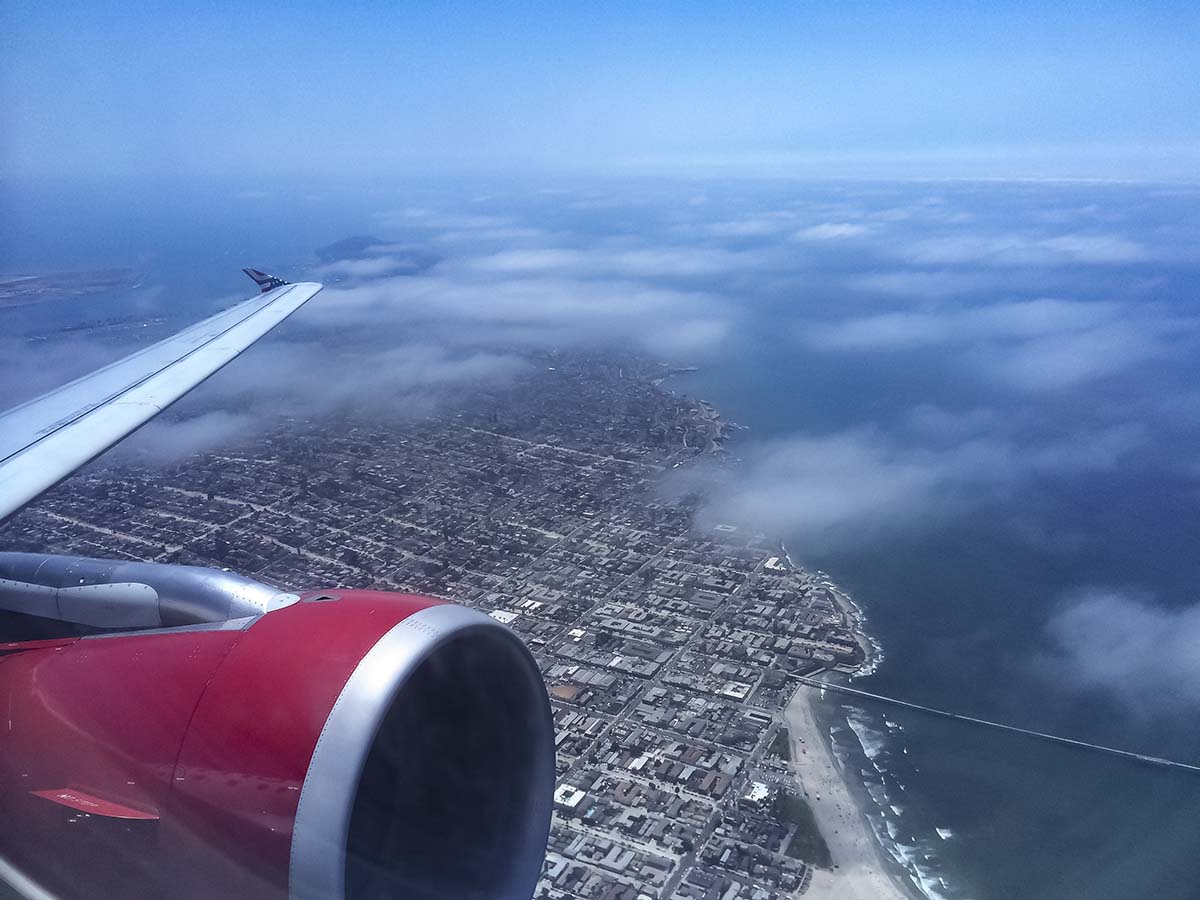 Virgin America A319 flying over point Loma in San Diego after departure from SAN