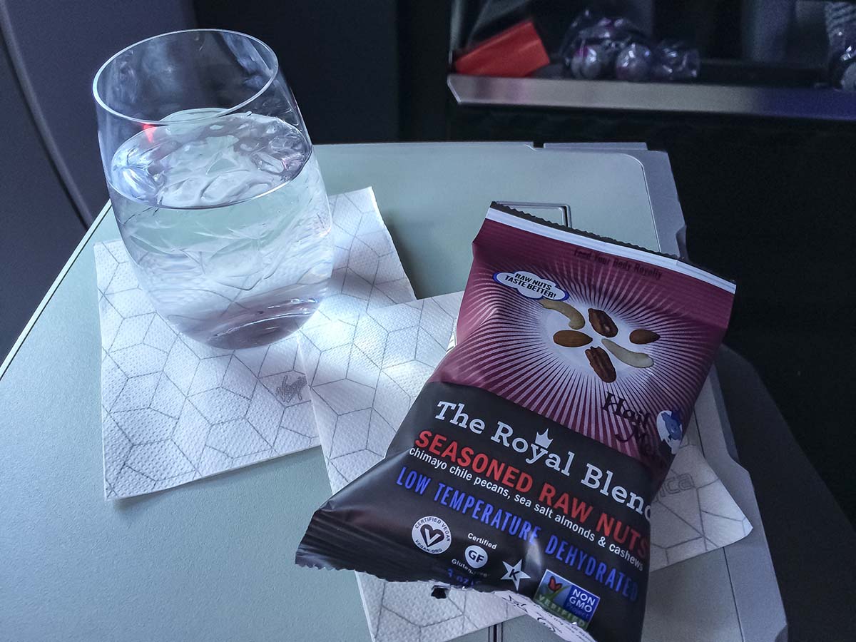 Virgin America A319 first class drinks and snacks