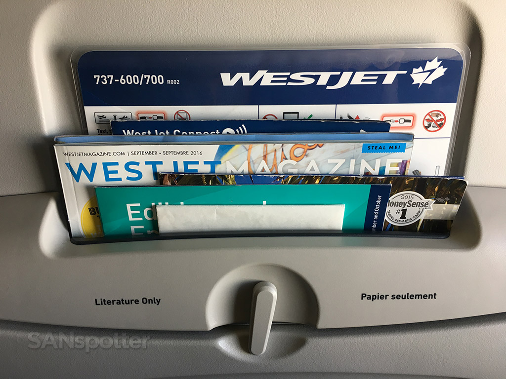 WestJet 737-700 economy magazines and reading material 2016