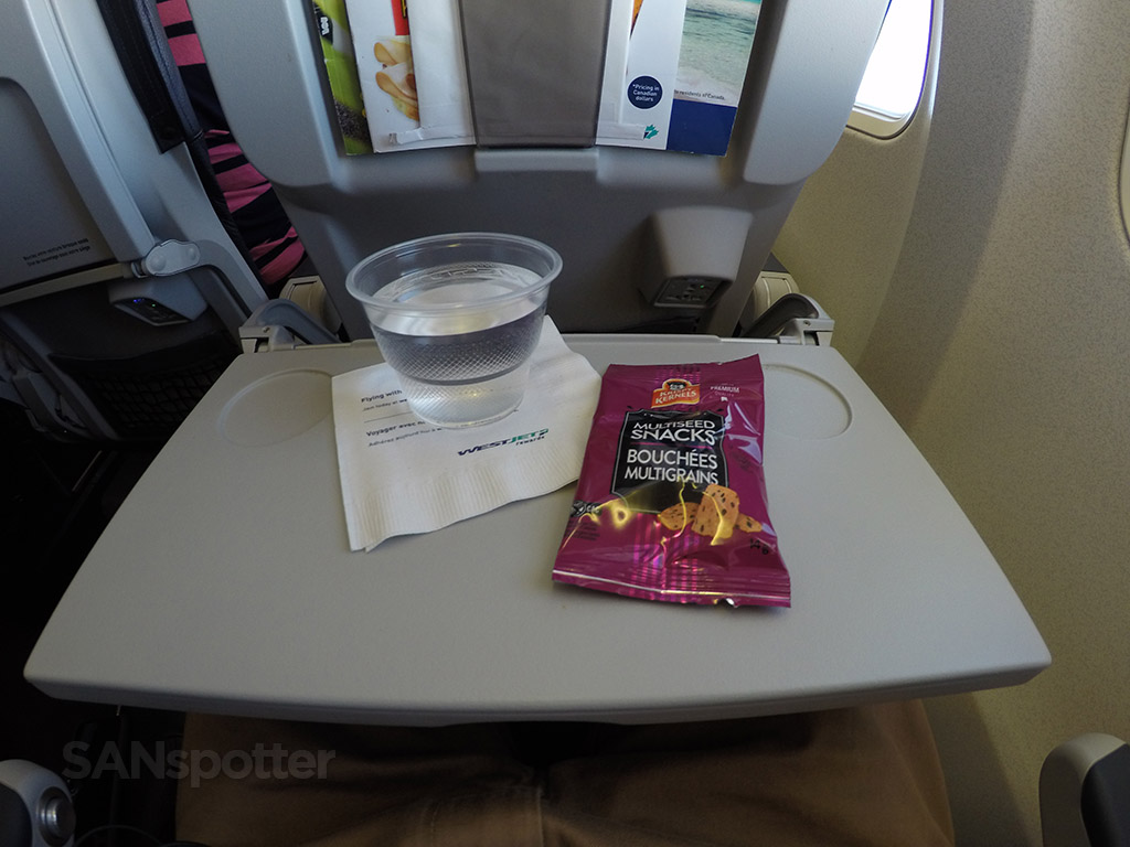 WestJet 737-700 economy in-flight snack bag 2016