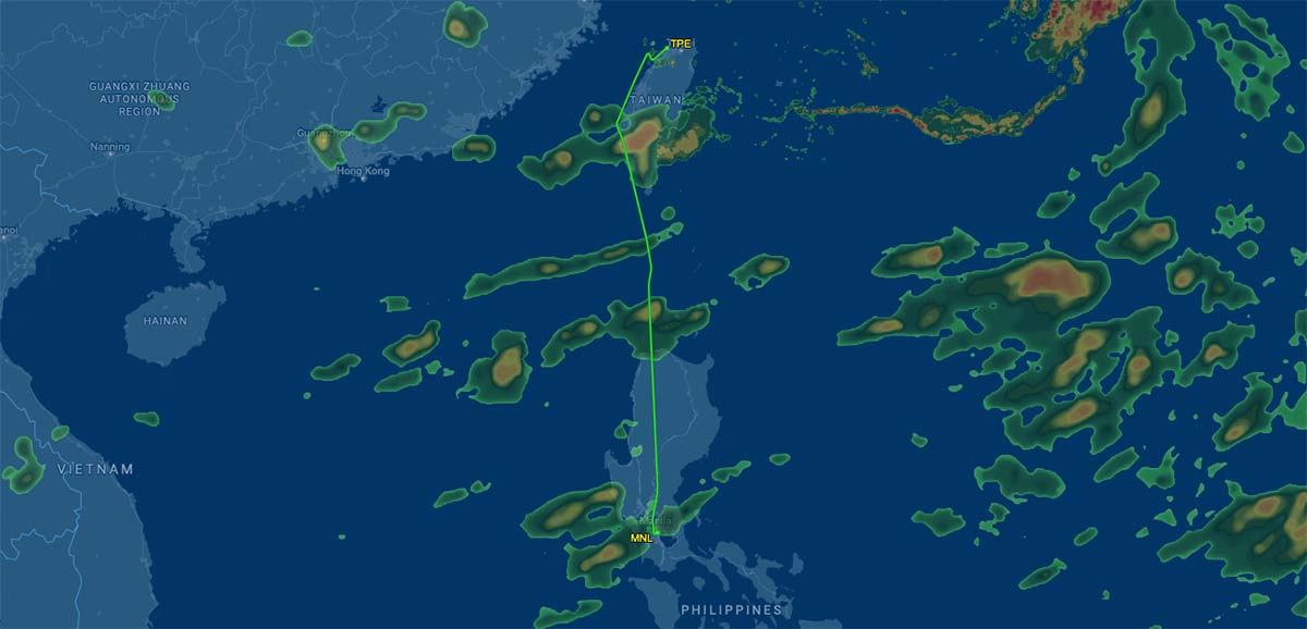 CI702 flight track map