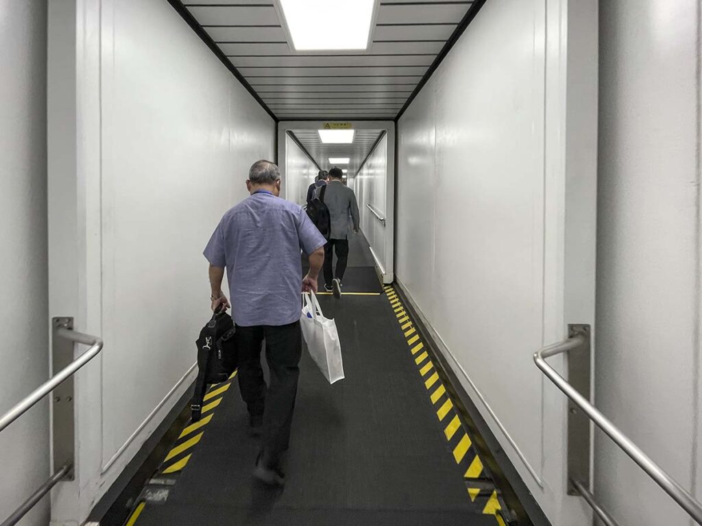 Walking up the jet bridge just moments after arrival at TPE