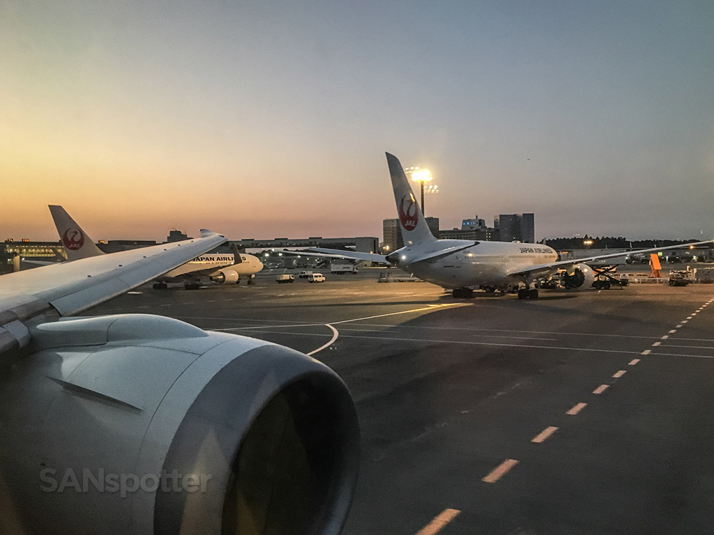 Taxi to the runway at Narita airport at dusk