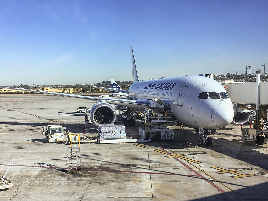 Japan Airlines Boeing 787-8 parked at terminal 2 east san Diego airport 2018