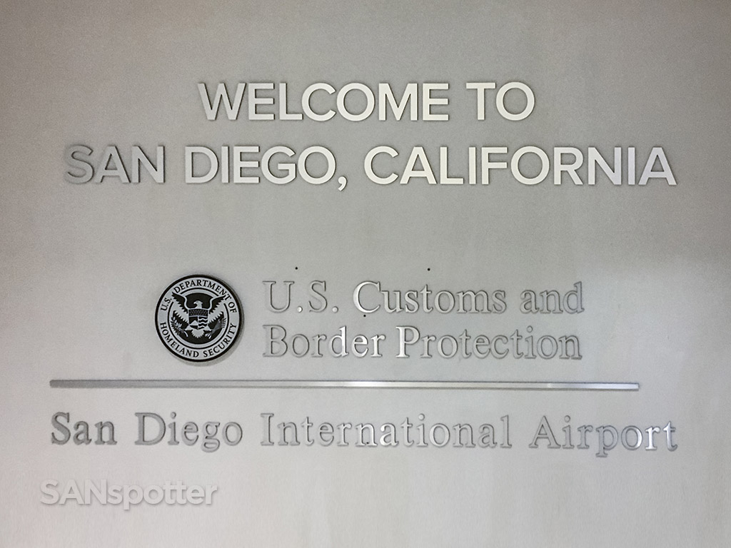US customs and border protection welcome message at the San Diego International Airport terminal 2 east in 2018